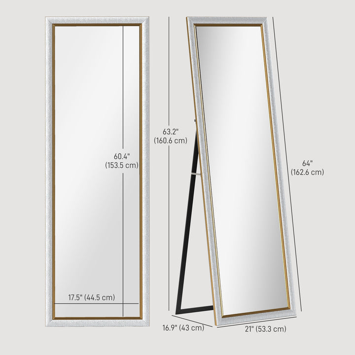HOMCOM Floor Standing Mirror, Full Body Mirror, Free Standing, Leaning or Wall Mirror with Frame for Bedroom, Silver
