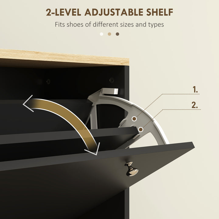 HOMCOM 2 Drawers Shoe Storage Cabinet with Adjustable Shelves for 16 Pairs of Shoes, White