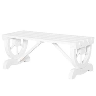 Outsunny Rustic Wood Wheel Outdoor Garden Bench for 2-Person with a Unique Wheel Design on the Legs & Strong Build, White