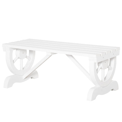 Outsunny Rustic Wood Wheel Outdoor Garden Bench for 2-Person with a Unique Wheel Design on the Legs & Strong Build, White