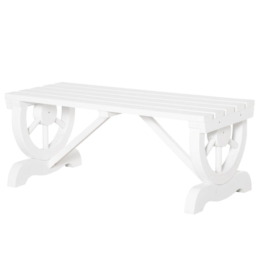 Outsunny Rustic Wood Wheel Outdoor Garden Bench for 2-Person with a Unique Wheel Design on the Legs & Strong Build, White