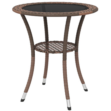 Outsunny Outdoor Rattan Dining Table, Patio Wicker Round Coffee Table with 2-Tier Storage Shelf, Brown