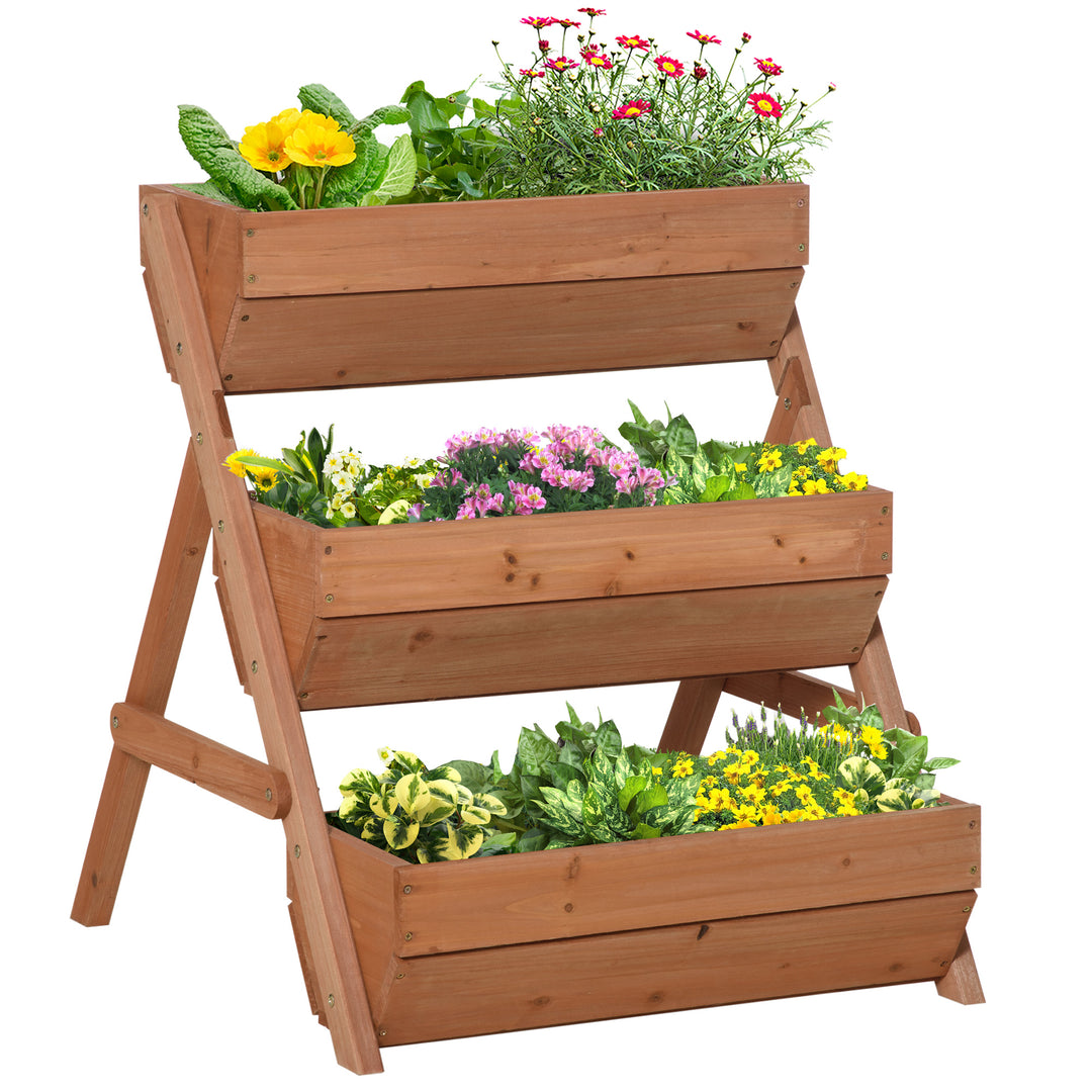 Outsunny 3 Tier Elevated Planter Box, Vertical Wooden Raised Garden Bed for Flowers, Vegetables, Herbs, 26" x 30" x 30", Green