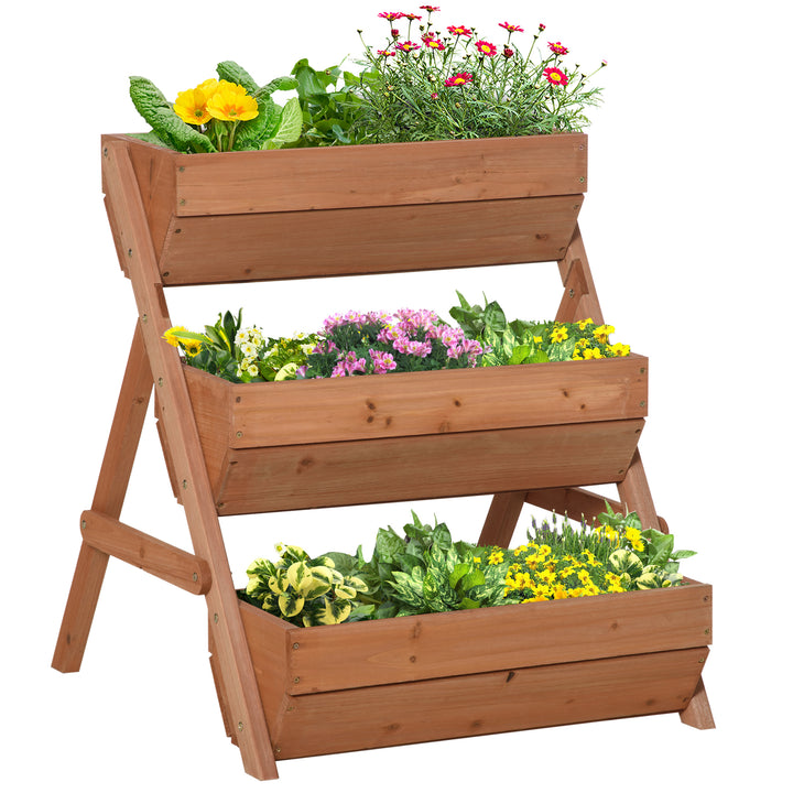 Outsunny 3 Tier Elevated Planter Box, Vertical Wooden Raised Garden Bed for Flowers, Vegetables, Herbs, 26" x 30" x 30", Green