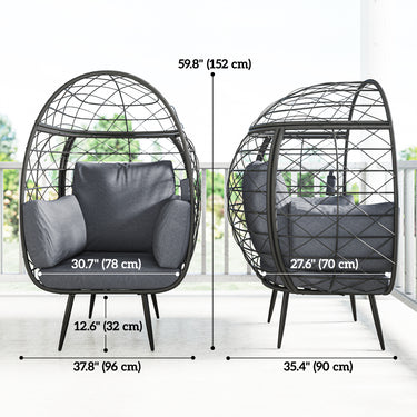 Outsunny Rattan Egg Chair, Indoor Outdoor Lounger with Cushions and Cup Holder for Backyard, Garden, Lawn, Living Room, Grey