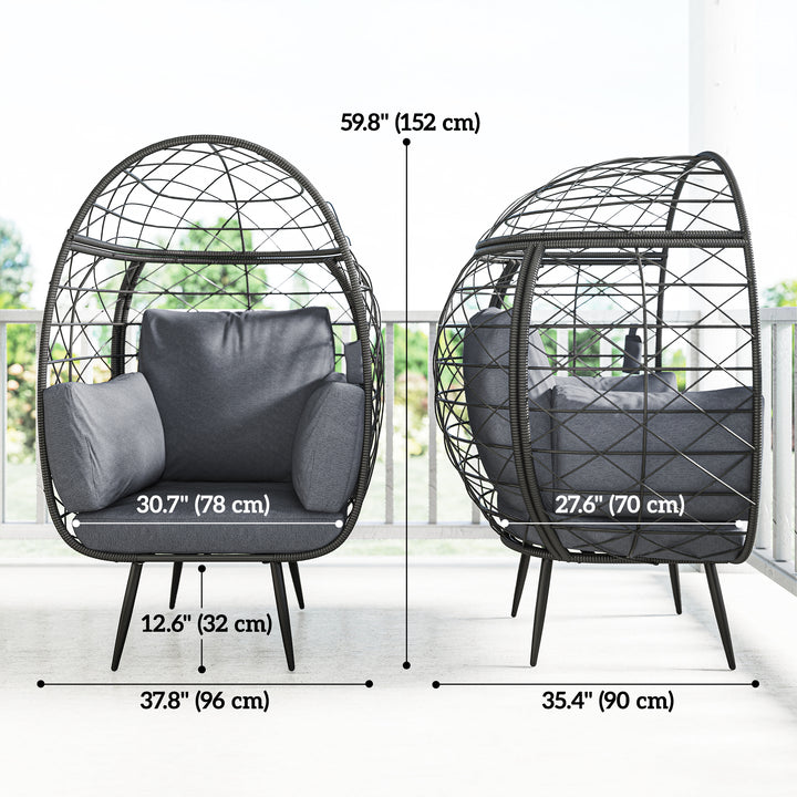 Outsunny Rattan Egg Chair, Indoor Outdoor Lounger with Cushions and Cup Holder for Backyard, Garden, Lawn, Living Room, Grey