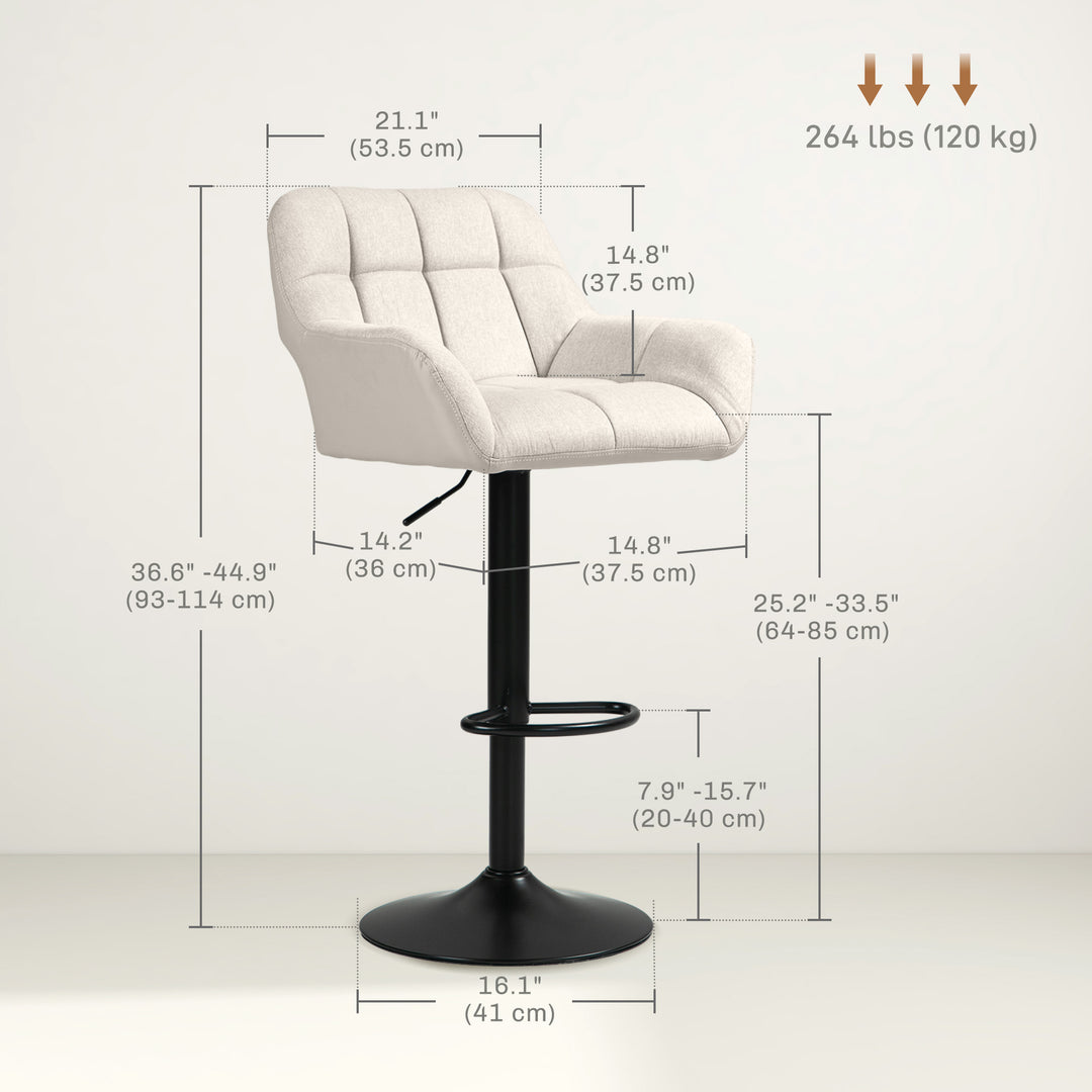 HOMCOM Swivel Barstools Set of 2 Adjustable Bar Stools with Footrest Armrests and PU Leather Back for Dining Room Grey