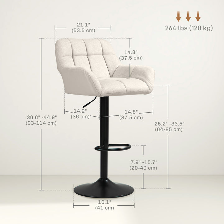 HOMCOM Swivel Barstools Set of 2 Adjustable Bar Stools with Footrest Armrests and PU Leather Back for Dining Room Grey