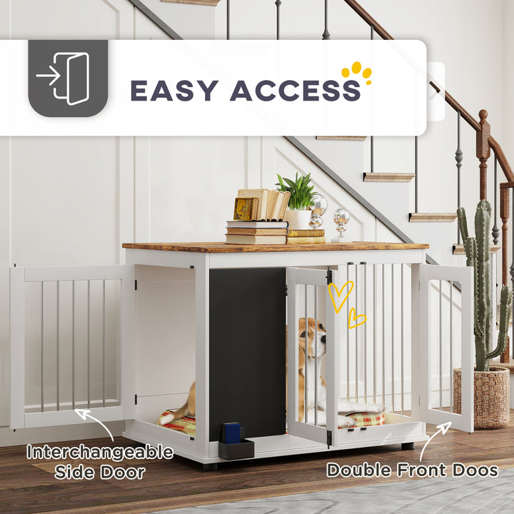 PawHut 39" Dog Crate Furniture Side End Table for Large Dogs w/ Blackboard, Three Doors, White