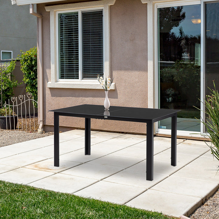 Outsunny Aluminium Outdoor Dining Table for 6, 59" x 35" Rectangle Patio Table with Tempered Glass Tabletop, for Garden, Backyard, Lawn, Balcony, Black