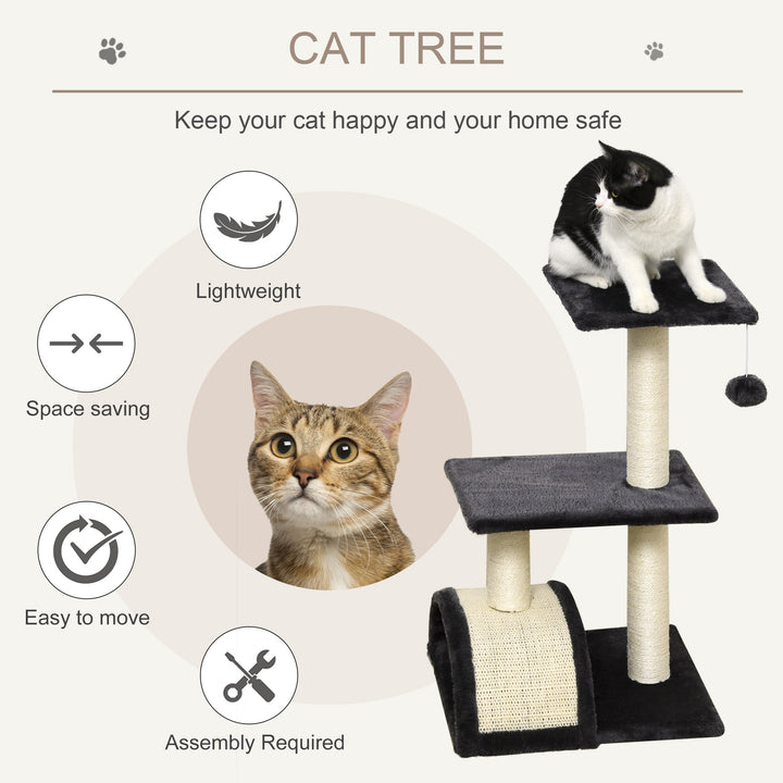 PawHut 28" Cat Tree with Scratching Post, Pad, Toy Ball for Indoor Cats, Grey