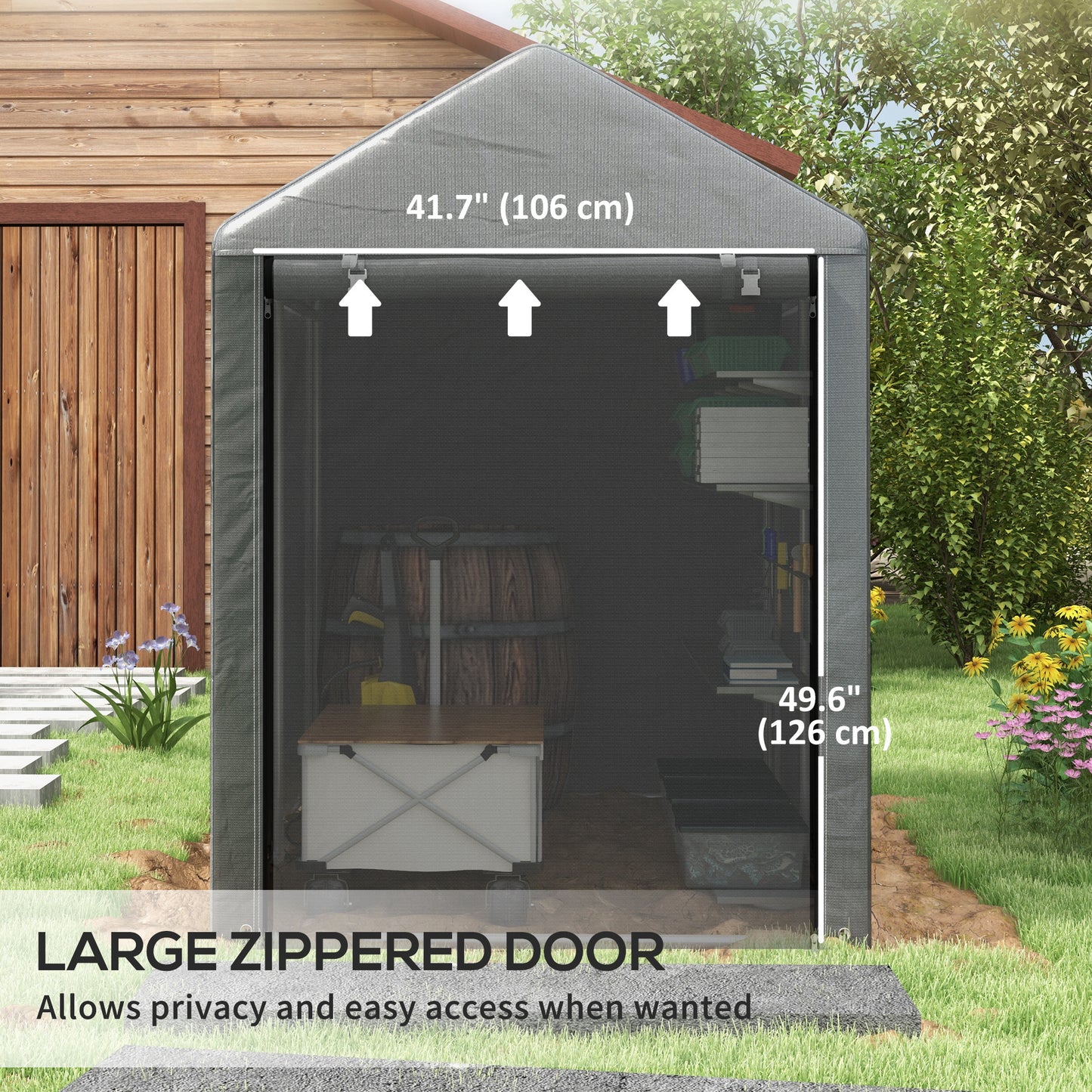 Outsunny 4 x 6ft Outdoor Storage Shed Tent, Portable Shed with Roll-up Door for Motorcycle, Bike, Garden Tools