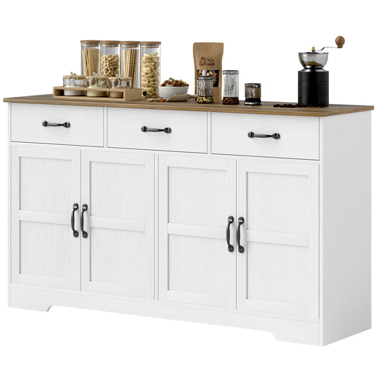 HOMCOM Sideboard Buffet Cabinet with Storage, Modern Coffee Bar Cabinet with 3 Drawers and Adjustable Shelves, Distressed White