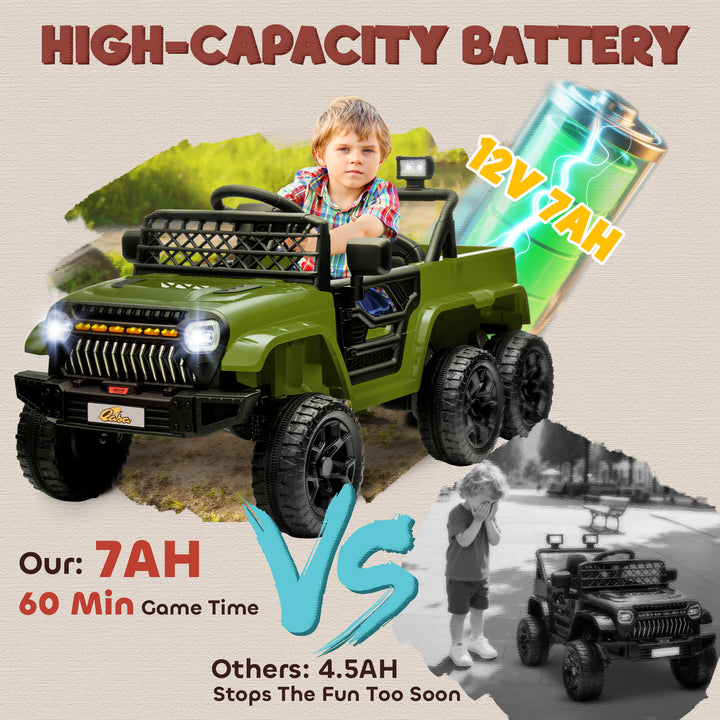 Qaba 12V 4WD/2WD Kids Electric Car w/ Remote Control, Spring Suspension, Back Trailer, Light, Music, Soft Start, Dark Green