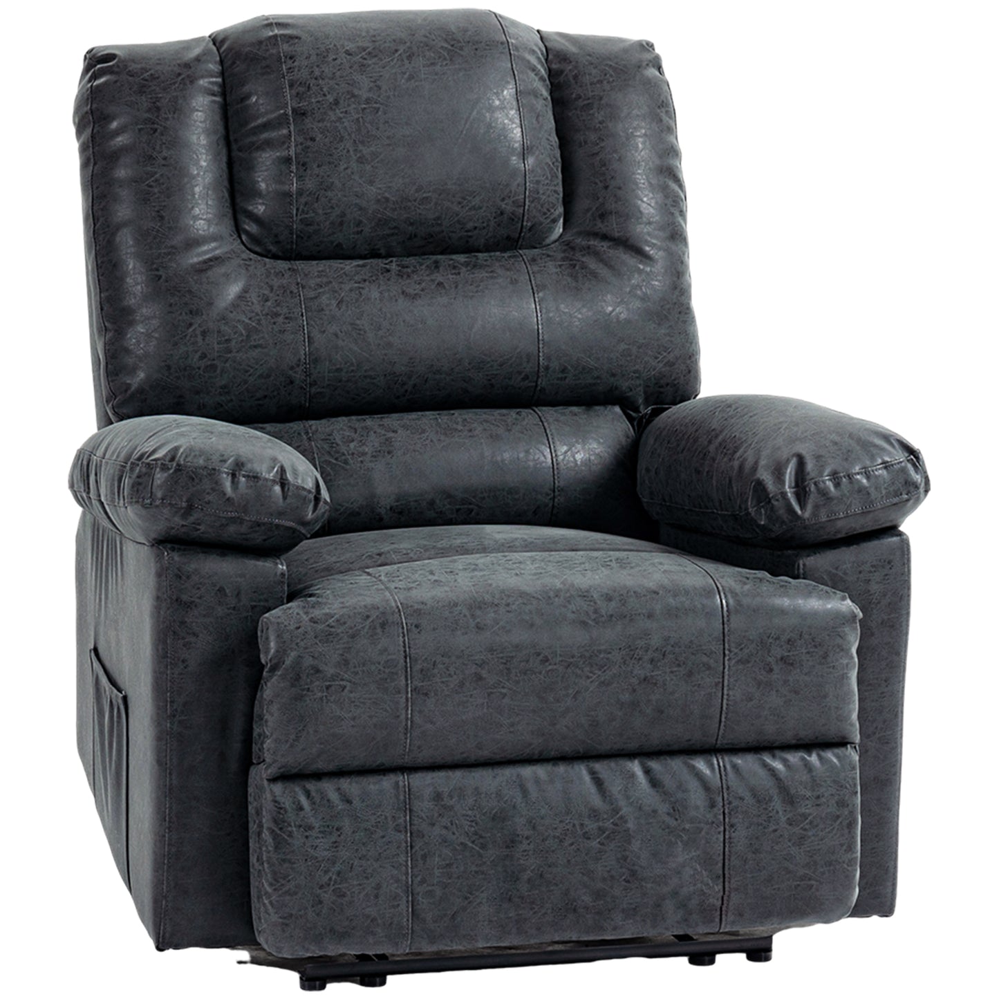 HOMCOM PU Leather Reclining Chair, Manual Recliner Chair for Living Room with Footrest, 2 Side Pockets, Steel Frame, Black