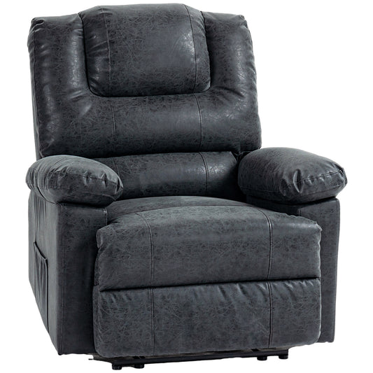 HOMCOM PU Leather Reclining Chair, Manual Recliner Chair for Living Room with Footrest, 2 Side Pockets, Steel Frame, Black