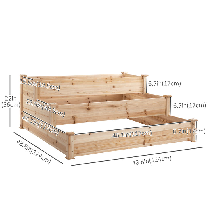 Outsunny 49"x49"x22" 3-Tier Raised Garden Bed Wooden Planter Kit Elevated Plant Box Stand for Yard & Patio, Natural
