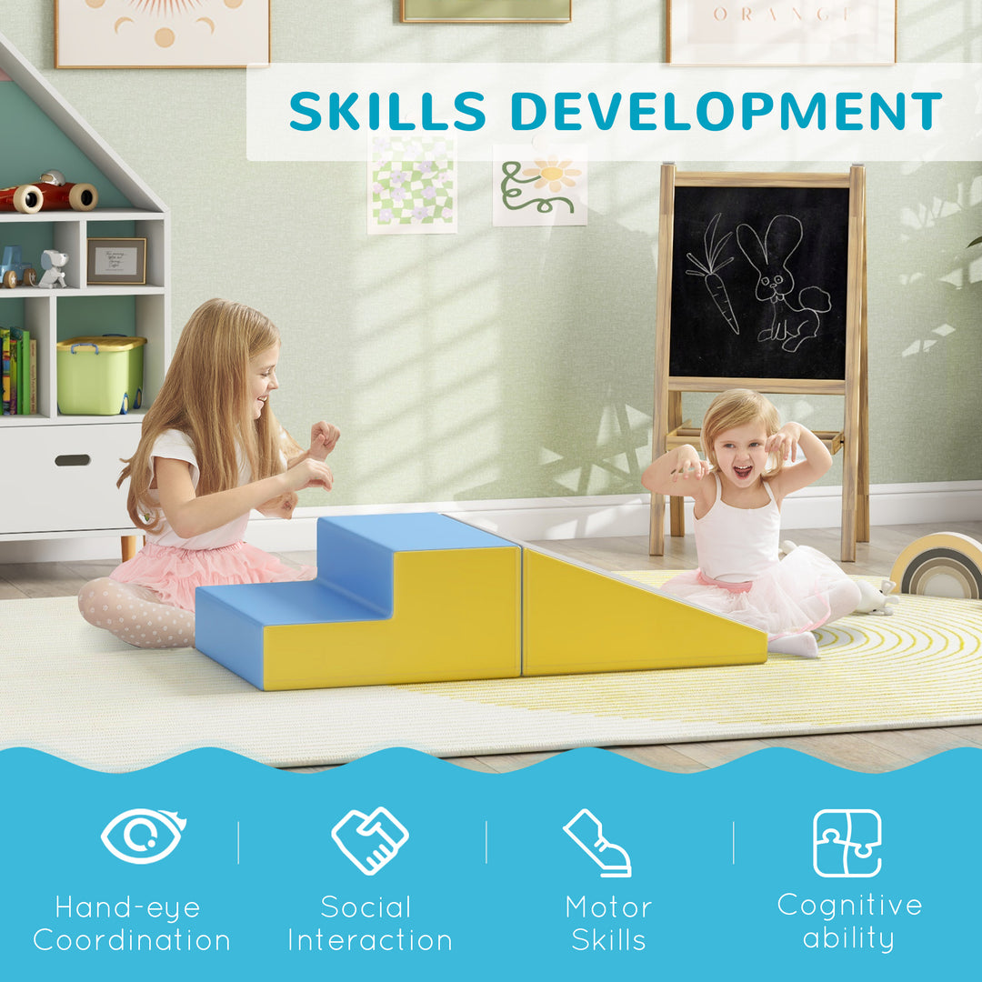 Soozier 2-Piece Climb and Crawl Activity Soft Play Set, Secure Foam Blocks Playset for Toddler Preschooler Babies Indoor, Activity Structure Play Equipment, Multi-colour