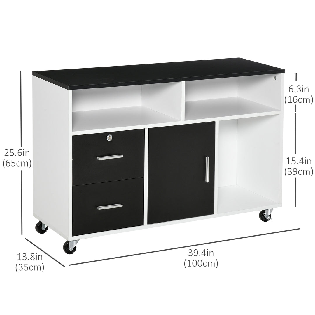 HOMCOM Lateral Filing Cabinet, Printer Stand Home Office Mobile File Cabinet with Wheels, Lockable Drawer, Black