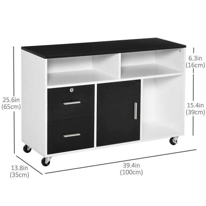 HOMCOM Lateral Filing Cabinet, Printer Stand Home Office Mobile File Cabinet with Wheels, Lockable Drawer, Black