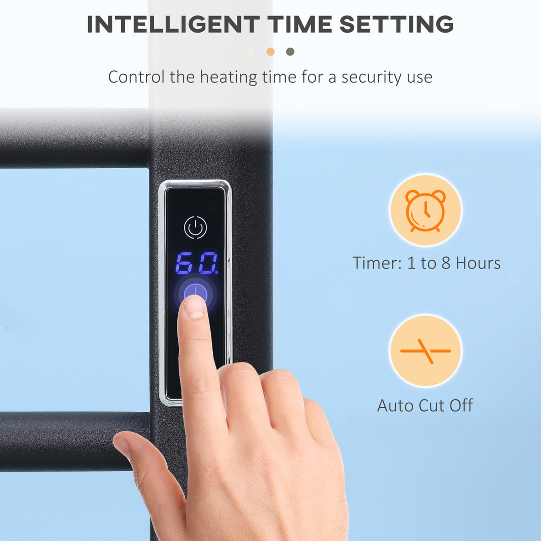 HOMCOM 8-Bar Heated Towel Warmer Rack with Built-in Timer and LED Indicators, Wall Mounted & Free Standing Carbon Steel Electric Towel Bar with Adjustable Temperature, White