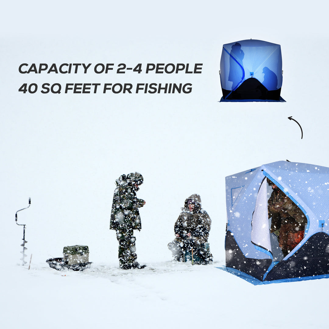 Outsunny 4-Person Pop-up Ice Fishing Tent, Insulated Ice Fishing Shelter with Ventilation Windows, Double Doors and Carry Bag, for Low-Temp -22℉