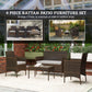 Outsunny 4 Pieces Wicker Outdoor Balcony Furniture Set Rattan Patio Furniture Set with Loveseat Chairs Glass Coffee Table Beige