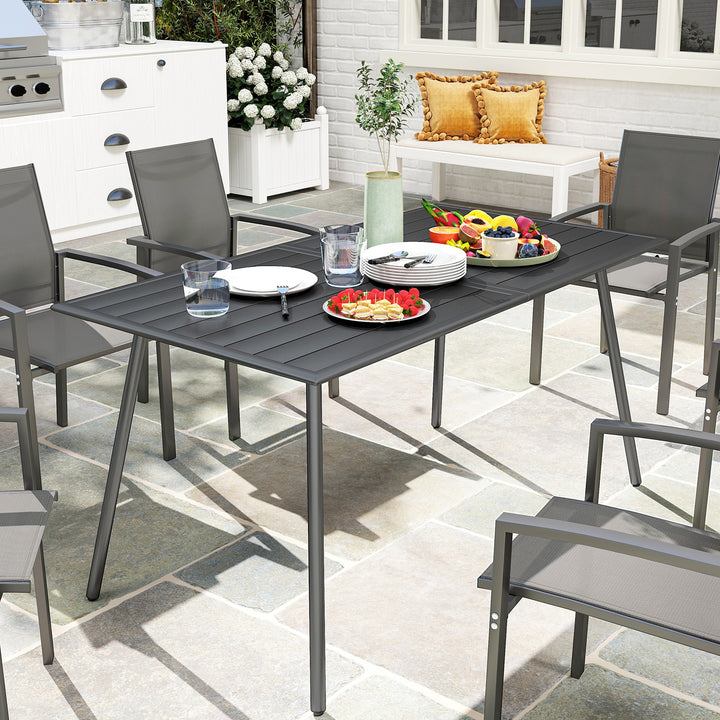Outsunny Rectangle Patio Dining Table for 6 Person, Metal Steel Slat Outdoor Table, for Lawn, Garden, 59" x 31.5" x 29", Grey