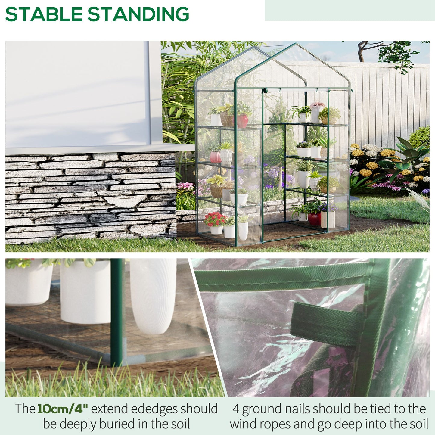 Outsunny 56" x 56" x 77" Walk-in Plant Greenhouse Portable Garden Flower Seed Warm House 8 Shelves Outdoor Plant Growth Hot House PVC Cover Transparent