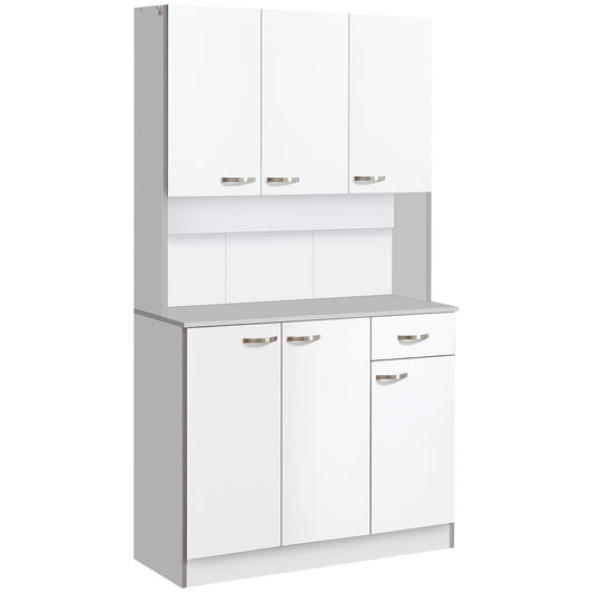 HOMCOM 71" Modern Buffet with Hutch, Standing Kitchen Hutch with Storage Cabinets, Drawer, Open Space with Microwave Stand, White