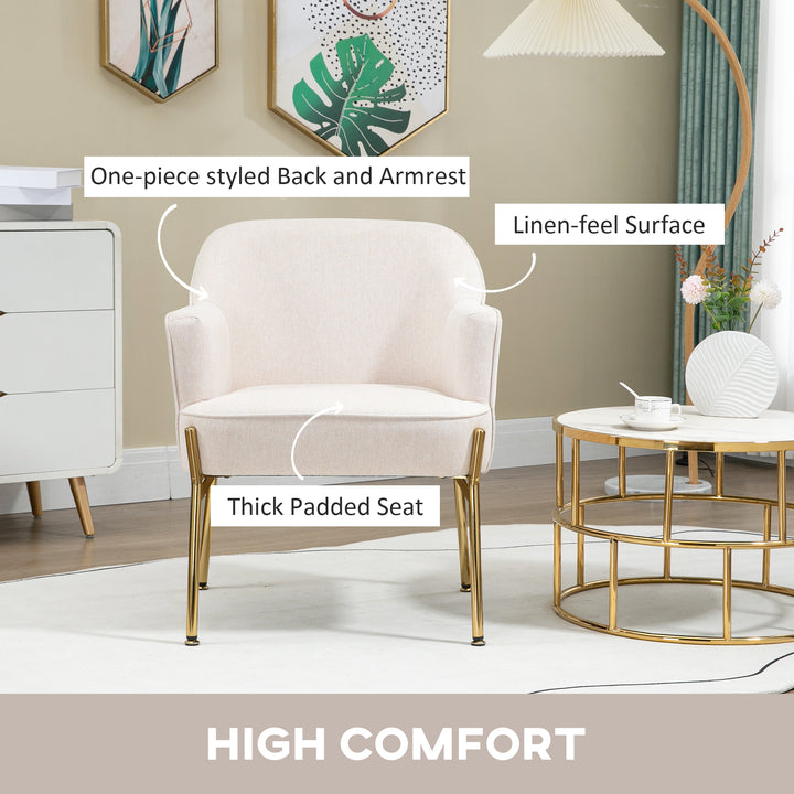 HOMCOM Fabric Armchair, Modern Accent Chair with Metal Legs for Living Room, Bedroom, Home Office, Cream White