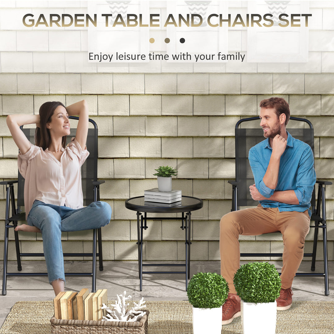 Outsunny 3 Pieces Bistro Set, Foldable Patio Furniture Set with Mesh Chairs, Glass Table for Garden, Balcony, Charcoal Grey