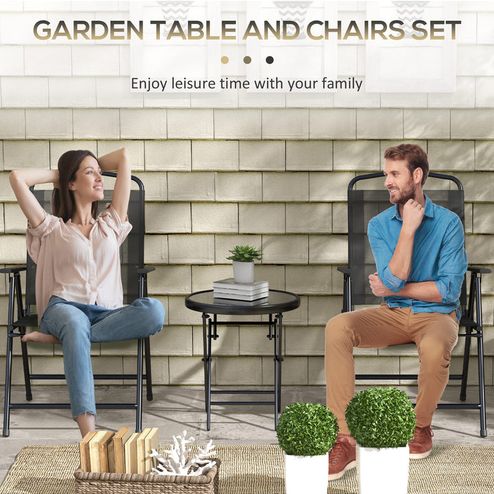 Outsunny 3 Pieces Bistro Set, Foldable Patio Furniture Set with Mesh Chairs, Glass Table for Garden, Balcony, Charcoal Grey