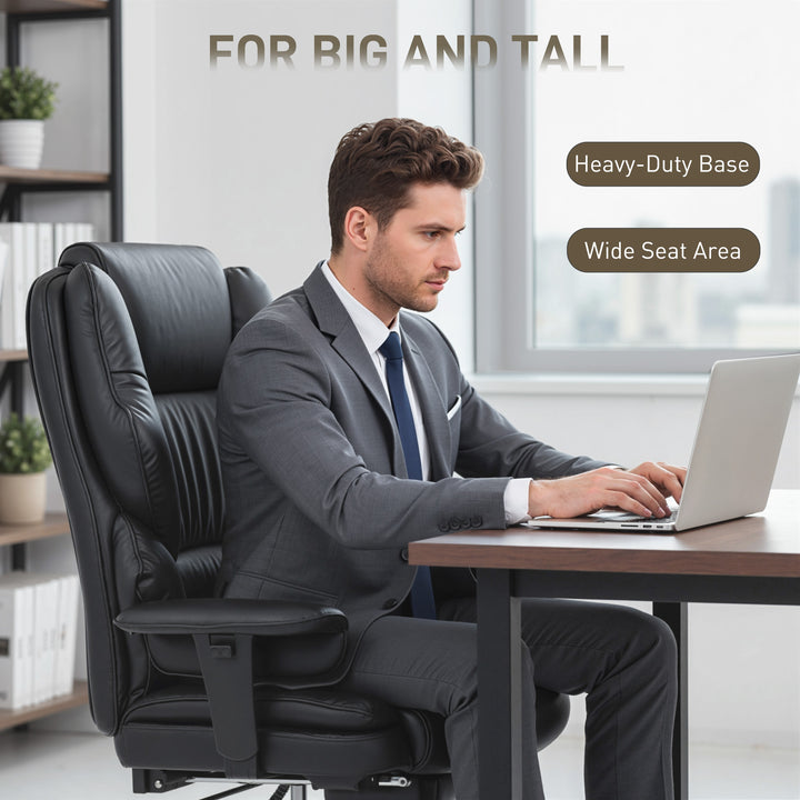 HOMCOM Big and Tall Office Chair, 400 lbs Overstuffed Desk Chair with Spring Cushion, Shaped Foam, PU Leather