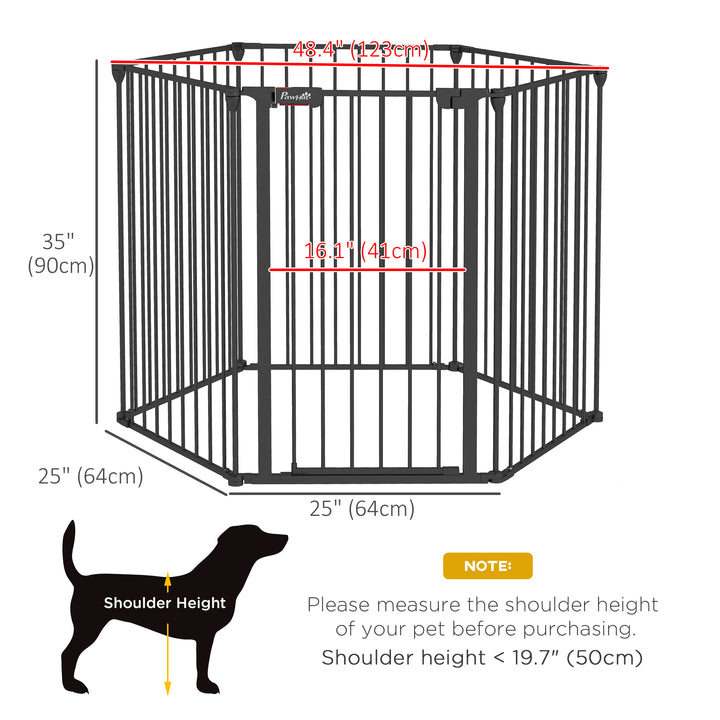 PawHut Dog Playpen DIY Adjustable, Puppy Play Pen Dog Fences Indoor with Automatically Close Lock, Pet Door for Doorway Stair, Fireplace Christmas Tree Barrier, 6-Panel, 35''H