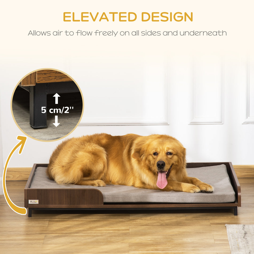 PawHut Elevated Dog Bed Frame, Furniture Style Pet Sofa, Modern Portable Cat Lounge, with Soft Cushion, Washable Cover, Steel Legs, for Large Dog, Brown