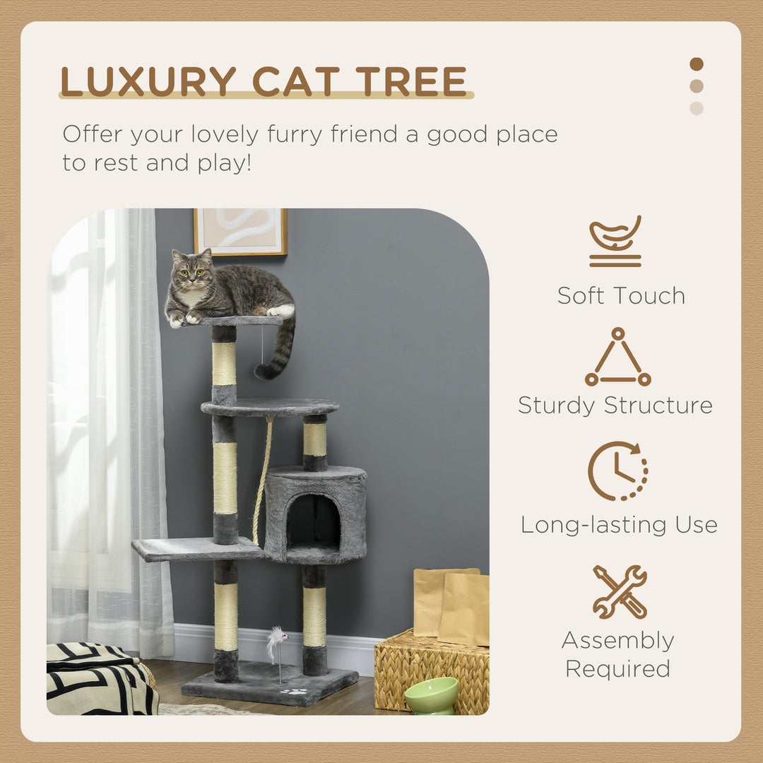 PawHut 46" Scratching Cat Tree Multi Level Activity Center Kitty Condo Furniture Post Beige