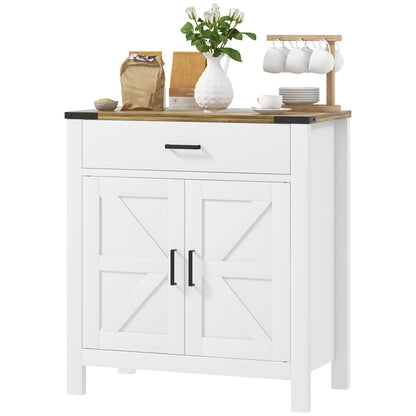 HOMCOM Farmhouse Buffet Cabinet Sideboard with 1 Drawer, 1 Storage Cabinet and Adjustable Shelf, White