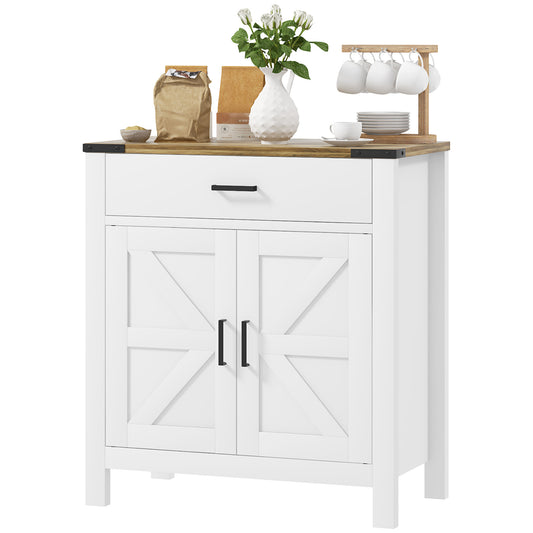 HOMCOM Farmhouse Buffet Cabinet Sideboard with 1 Drawer, 1 Storage Cabinet and Adjustable Shelf, White
