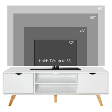 HOMCOM Modern Wooden TV Stand with 2 Storage Cabinet Stand for TV's up to 65" for Living Room Office, Storage Entertainment Center, White