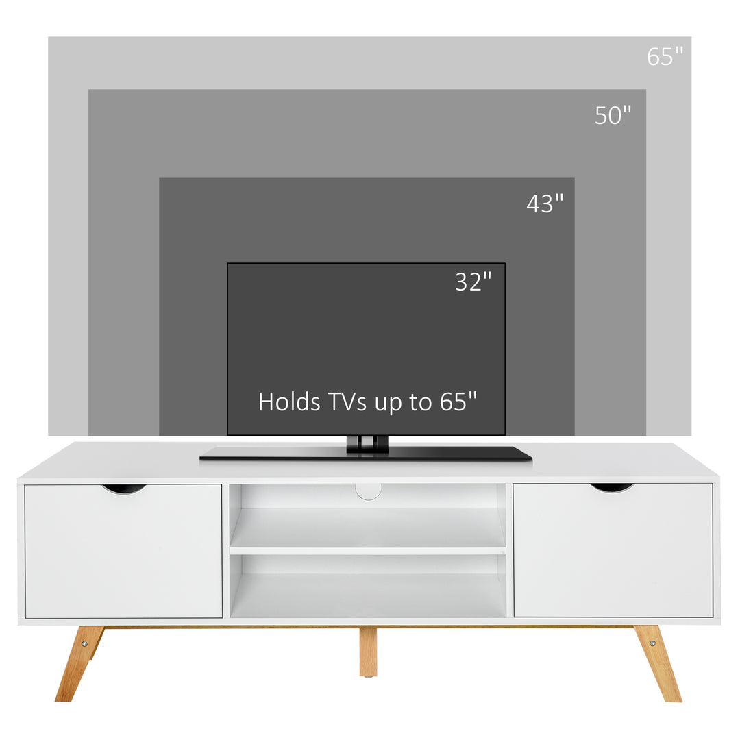 HOMCOM Modern Wooden TV Stand with 2 Storage Cabinet Stand for TV's up to 65" for Living Room Office, Storage Entertainment Center, White