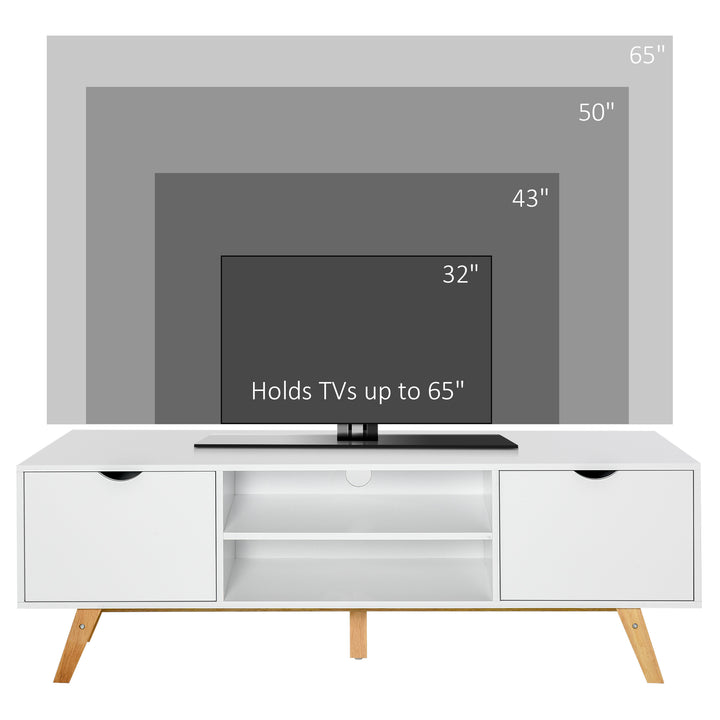 HOMCOM Modern Wooden TV Stand with 2 Storage Cabinet Stand for TV's up to 65" for Living Room Office, Storage Entertainment Center, White