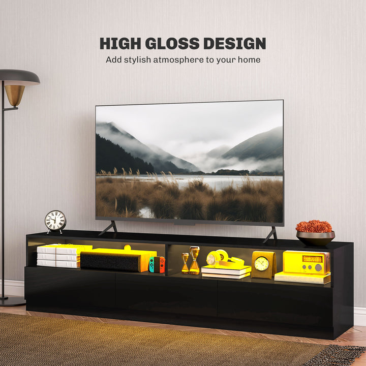 HOMCOM LED Lighted TV Stand for TVs up to 75", Modern TV Cabinet with Storage Drawers for Living Room, High Gloss White