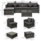 Outsunny 6 Pieces Outdoor PE Rattan Wicker Patio Furniture Sofa Set with Thick Cushions, Deluxe Garden Sectional Couch with Glass Top Table, Dark Coffee and Cream White