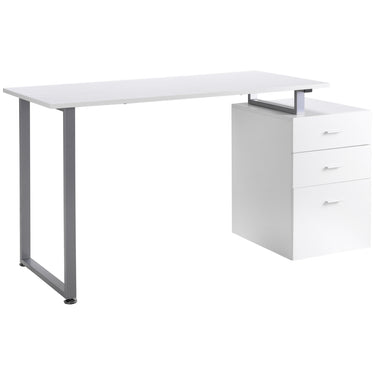 HOMCOM 47" Computer Desk Writing Table Workstation with Multi-Use Reversible File Drawers Metal Frame Home Office Furniture, White