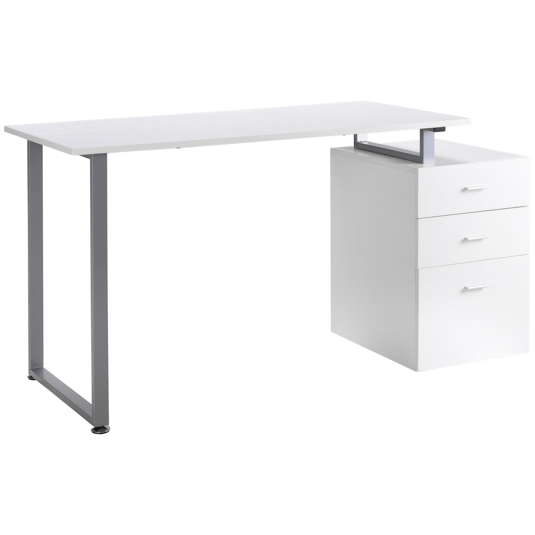 HOMCOM 47" Computer Desk Writing Table Workstation with Multi-Use Reversible File Drawers Metal Frame Home Office Furniture, White