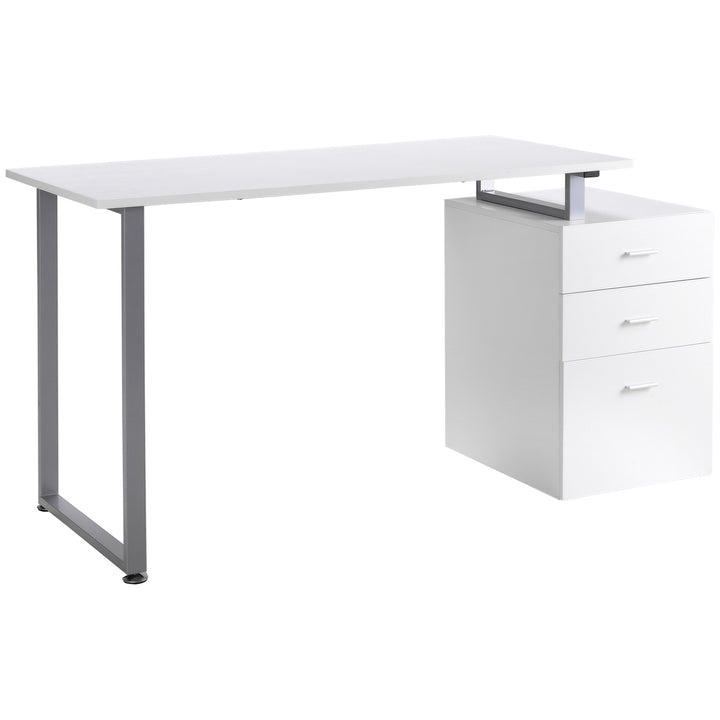 HOMCOM 47" Computer Desk Writing Table Workstation with Multi-Use Reversible File Drawers Metal Frame Home Office Furniture, White