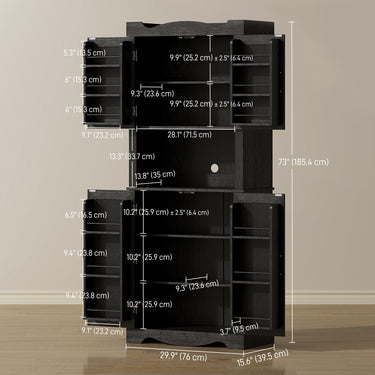 HOMCOM 73" Kitchen Pantry Cabinet, Freestanding Kitchen Hutch with 12 Door Shelves, Adjustable Shelves, Microwave Stand, Black