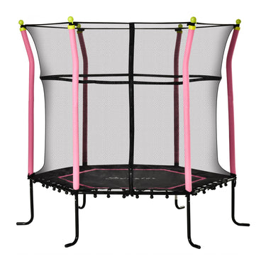 Soozier 64" Kids Trampoline Mini Indoor/Outdoor Bouncer Jumper with Enclosure Net Elastic Thick Padded Pole Gift for Child Toddler Age 3-10 Years Old Pink