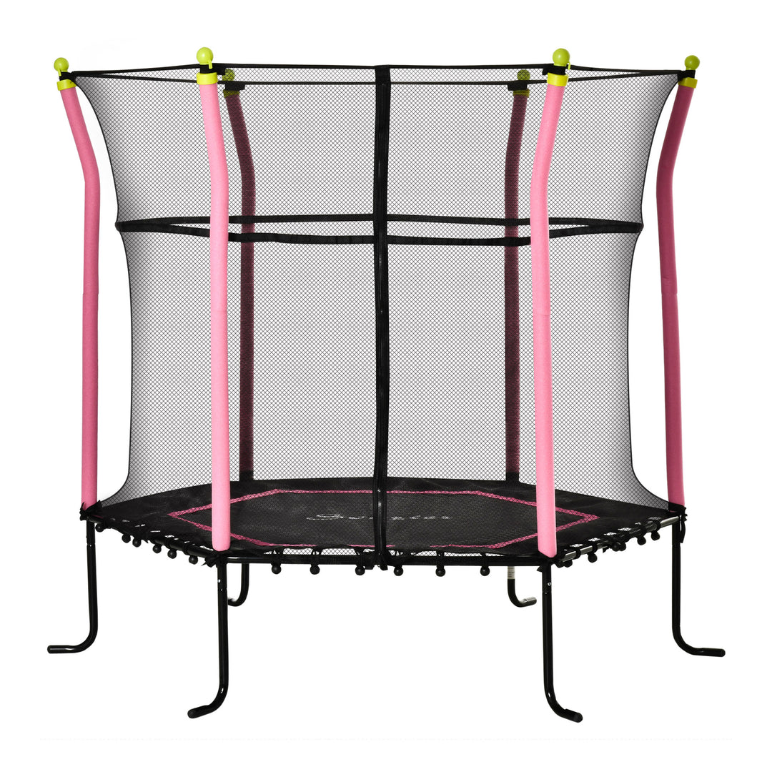 Soozier 63" Kids Trampoline Mini Indoor Bouncer Jumper with Enclosure Net Elastic Thick Padded Pole Gift for Child Toddler Age 3-10 Years Old Pink